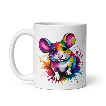 Maus im Farbexplosion Stil auf weißer Tasse (320 ml)