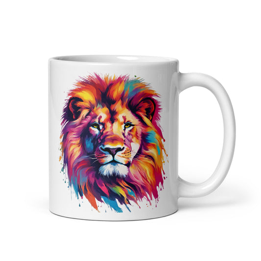 Löwe im Farbexplosion Stil, weiße Tasse, 320 ml