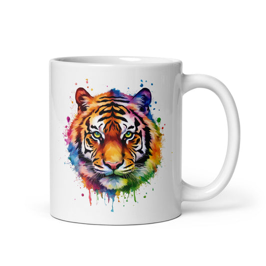 Tiger im Farbexplosion Stil auf weißer Tasse (320 ml)