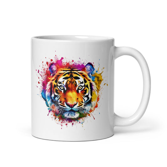 Tiger im Farbexplosion Stil auf weißer Tasse (320 ml)