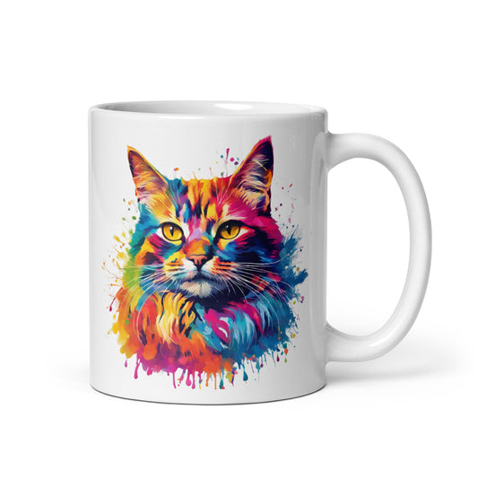Katze im Farbexplosion Stil, auf weißer Tasse, 320 ml