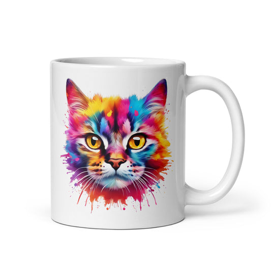 Katze im Farbexplosion Stil auf weißer Tasse (320 ml)