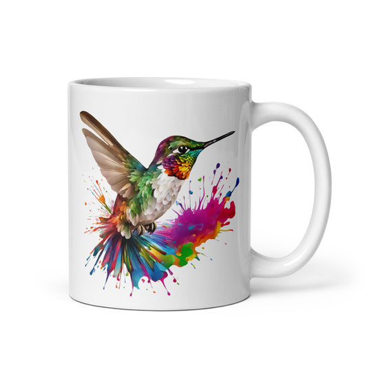 Kolibri im Farbexplosion Stil auf weißer Tasse (320 ml)