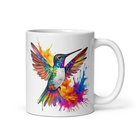 Kolibri im Farbexplosion Stil auf weißer Tasse (320 ml)
