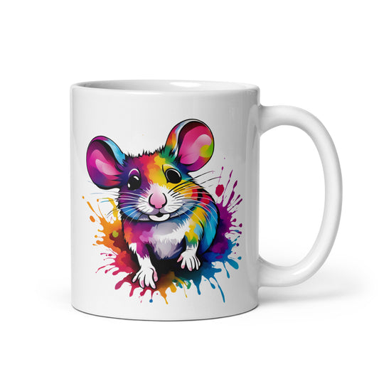 Maus im Farbexplosion Stil auf weißer Tasse (320 ml)