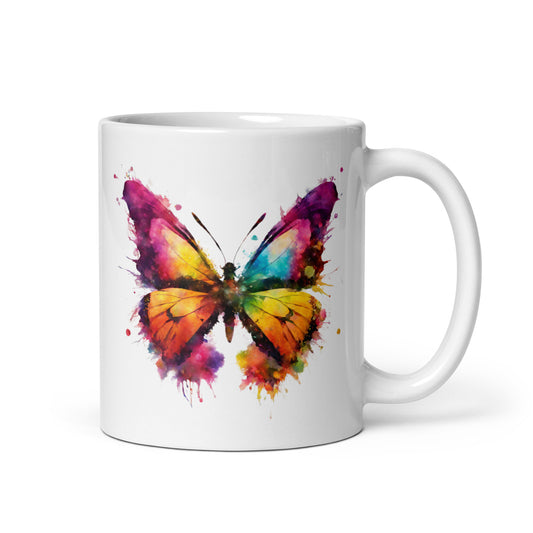 Schmetterling im Farbexplosion Stil, weiße Tasse (320 ml)
