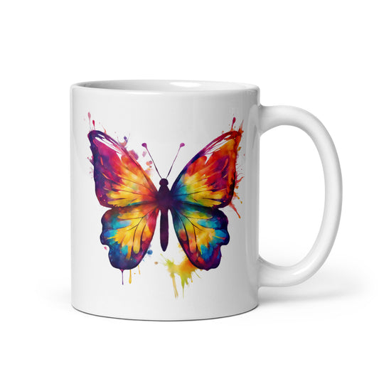 Schmetterling im Farbexplosion Stil, weiße Tasse (320 ml)